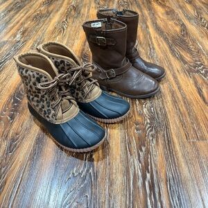 Marley Lilly Leopard Print Duck Boots & Brown Carters Buckle Boots Girls Size 12